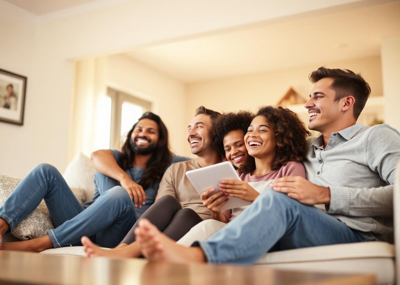 Familia conversando con tranquilidad en casa